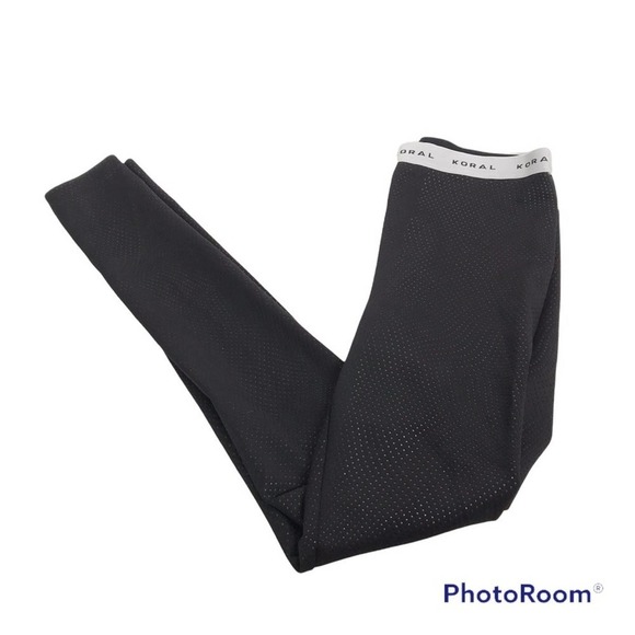 Koral solid black leggings with white waistband and upper side white mesh cutout - Picture 3 of 5